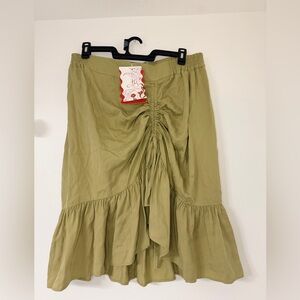 Loud Bodies Olive Green Ruched Midi Skirt 3XL Sustainable Ethical